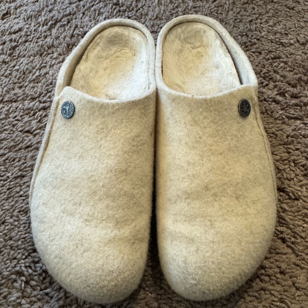 Birkenstock Cream Wool Slippers